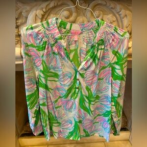Lilly Pulitzer Green and Pink Floral Blouse
